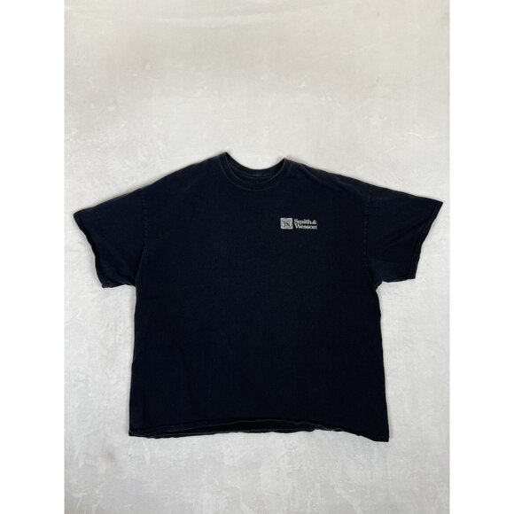 Vintage Smith And Wesson T-Shirt Size 2XL Black Double Sided Graphic Print - Picture 2 of 9